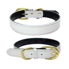 Genuine Leather Dog Collar; Wide Dog Collar; Soft Padded Breathable Adjustable Tactical Waterproof Pet Collar (colour: White)