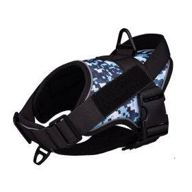 Dog Harness; large dog training tactical chest strap; K9 pet chest strap; vest type reflective dog rope; explosion-proof impulse traction (colour: Blue camouflage)