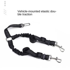 Dog Double Leashes - No Tangle Dog Leash Coupler; Comfortable Shock Absorbing Reflective Bungee Lead for Nighttime Safety (colour: Car use (black))