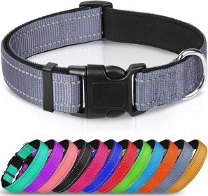Reflective Dog Collar; Soft Neoprene Padded Breathable Nylon Pet Collar Adjustable for Medium Dogs (Color: Gray)