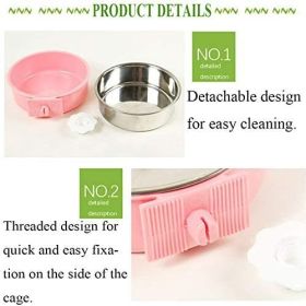 Crate Dog Bowl; Removable Stainless Steel Hanging Pet Cage Bowl Food & Water Feeder Coop Cup for Cat; Puppy; Birds; Rats; Guinea Pigs (size: pink)