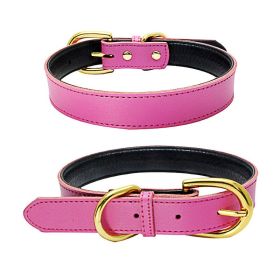 Genuine Leather Dog Collar; Wide Dog Collar; Soft Padded Breathable Adjustable Tactical Waterproof Pet Collar (colour: Rose red)