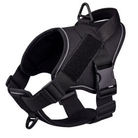 Dog Harness; large dog training tactical chest strap; K9 pet chest strap; vest type reflective dog rope; explosion-proof impulse traction (colour: black)