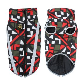 Winter windproof dog warm clothing; dog jacket; dog reflective clothes (colour: Red grid)