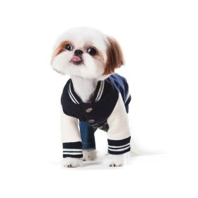 Pet Dog Cat Sweater Printed Baseball Uniform (Option: Navy Blue-XL)